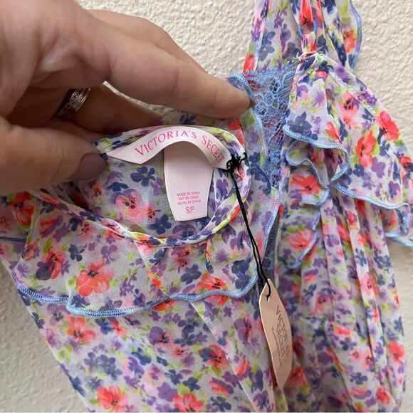 Victoria's Secret Purple Pink Floral Sheer Lingerie Playsuit Romper S - Picture 7 of 9